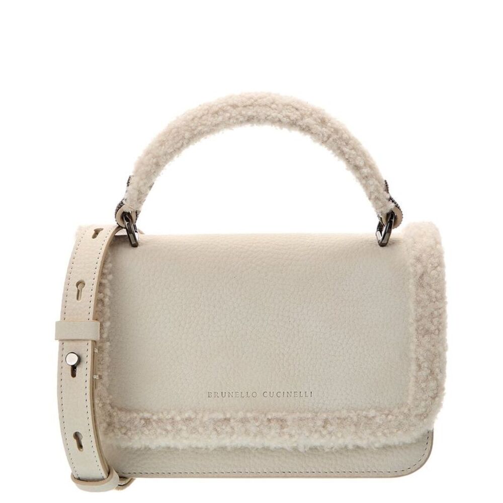 Brunello Cucinelli Leather & Shearling Shoulder Bag (Authentic Pre-Loved)